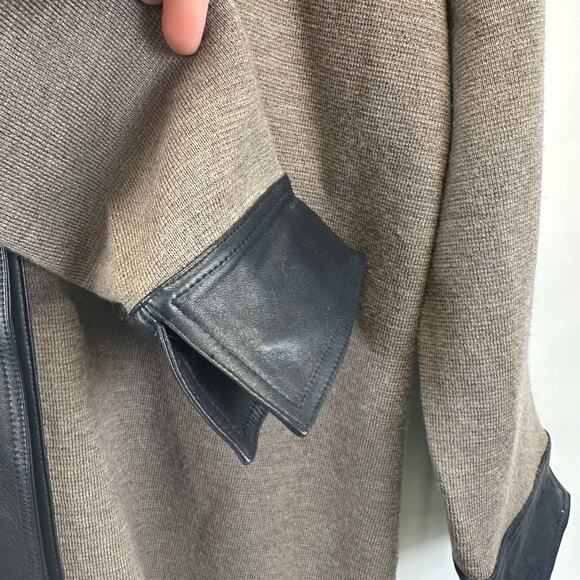 Doncaster Collection Wool And Leather Trim Open Cardigan Brown Sweater Womens XL - Picture 8 of 16